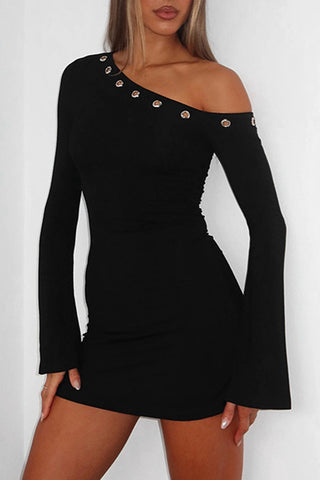 Asymmetrical Neckline Mini Dress
