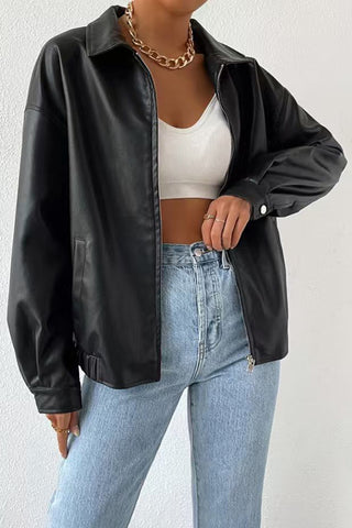 Zip-Front Leather Look Jacket