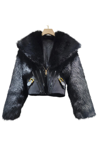 Zip-Front Cropped Faux Fur Jacket