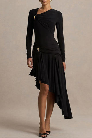 Asymmetric Draped Casual Dress