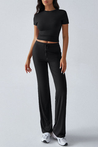 Short-Sleeve Crop Top and Pants Set