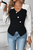Stylish Contrast Button-Up Blouse
