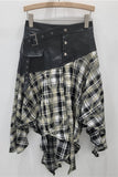 Asymmetrical Plaid Midi Skirt with Belt