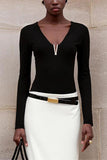 Deep V-Neck Long Sleeve Blouse