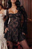 Sheer Lace Long Sleeve Dress