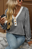V-Neck Buttoned Striped T-Shirt