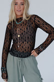 Lace Pattern Sheer Long Sleeve Top