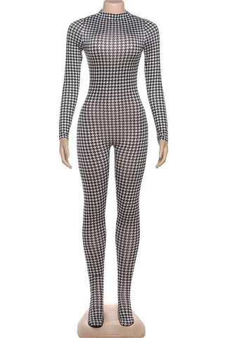 High-Neck Houndstooth Jumpsuit