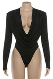Draped Deep V-Neck Bodysuit