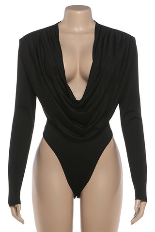Draped Deep V-Neck Bodysuit