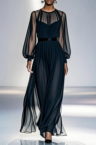 Sheer Sleeve Casual Maxi Dress