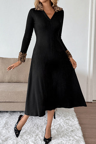 V-Neck Ribbed Casual Dress