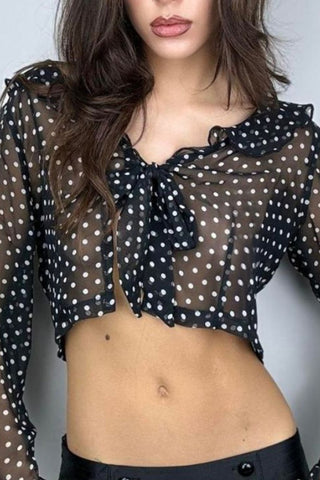 Sheer Tie-Front Polka Dot Blouse