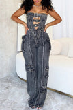 Strapless Cutout Denim Jumpsuit