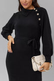 Tie-Waist Button Detail Sweater Dress