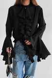 Ruffled Front Blouse with Flared Sleeves