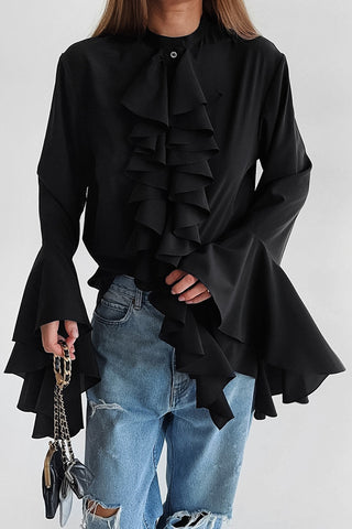 Ruffled Front Blouse with Flared Sleeves