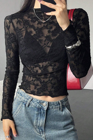 Sheer Lace Long Sleeve Top