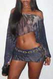 Off-Shoulder Printed Top & Mini Skirt Set