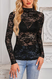 Black Floral Lace Long Sleeve Top