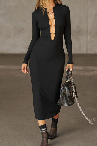 Keyhole Long Sleeve Midi Dress