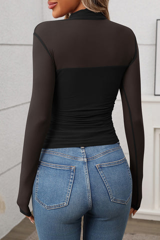 Sheer Mock Neck Mesh Top