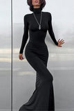 Long Sleeve Mock Neck Casual Dress