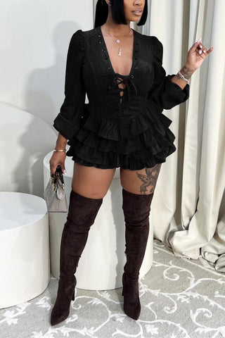Ruffle Tiered Lace-Up Mini Dress