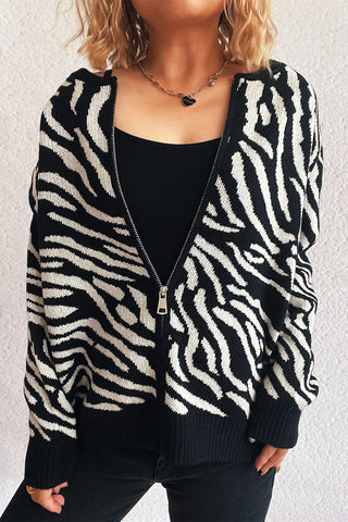 Zebra Pattern Zip Cardigan