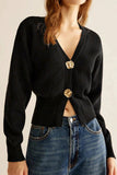 Gold-Button Knit Cardigan