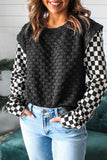 Checkerboard Sleeve Textured Sweatshirt