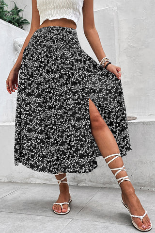 Floral High-Slit Skirt
