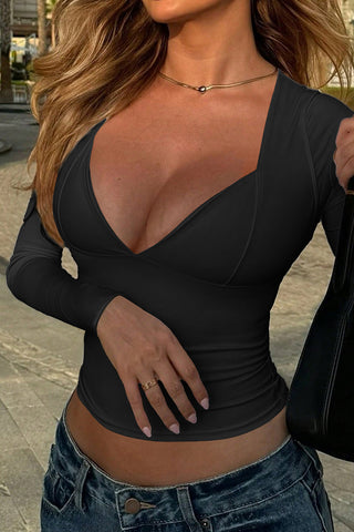 Deep V-Neck Long Sleeve Crop Top