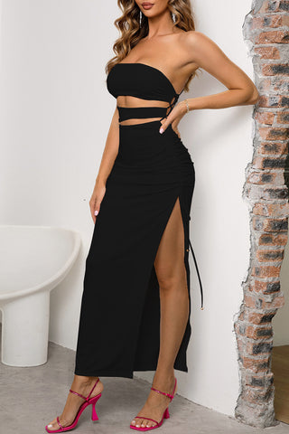 Cutout Bandeau Slit Skirt Set