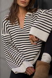 Striped V-Neck Oversized Sweater