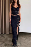 Lace Spliced Skirt Set With Ruched Detail