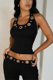 Halter Neck Eyelet Pants Set