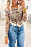 Floral Mesh Off Shoulder Long Sleeve Top