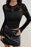 Floral Mesh Detail Long Sleeve Top
