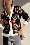 Floral Print Buttoned V Neck Cardigan