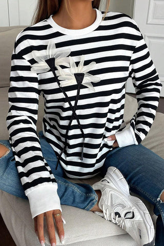 Striped Floral Applique T-Shirt