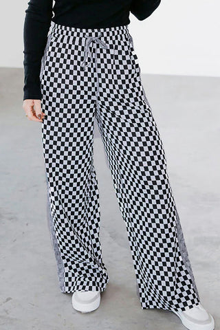 Checkered Drawstring Casual Pants