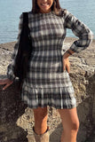 Plaid Ruffle Hem Casual Dress