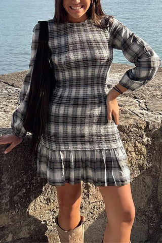 Plaid Ruffle Hem Casual Dress