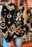 Geometric Button-Pullover Sweatshirt