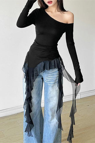 Asymmetrical Hem One-Shoulder Blouse