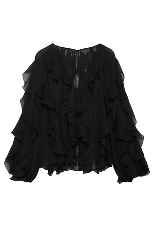 Ruffle-Front Blouse with Flowing Detail