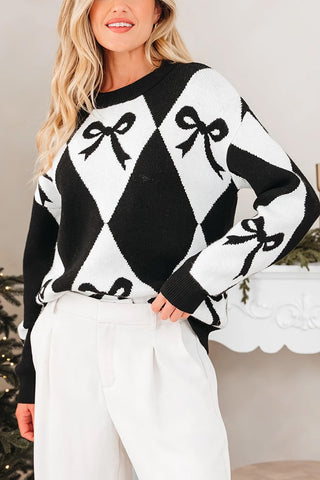 Bow Print Knit Sweater