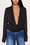 Draped V-Neck Long Sleeve Blouse