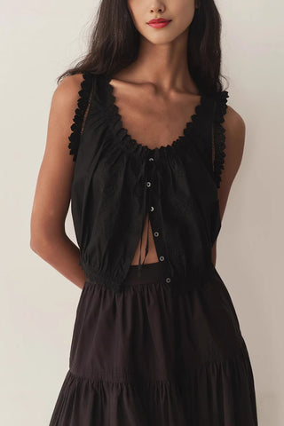 Eyelet Tie-Front Sleeveless Blouse